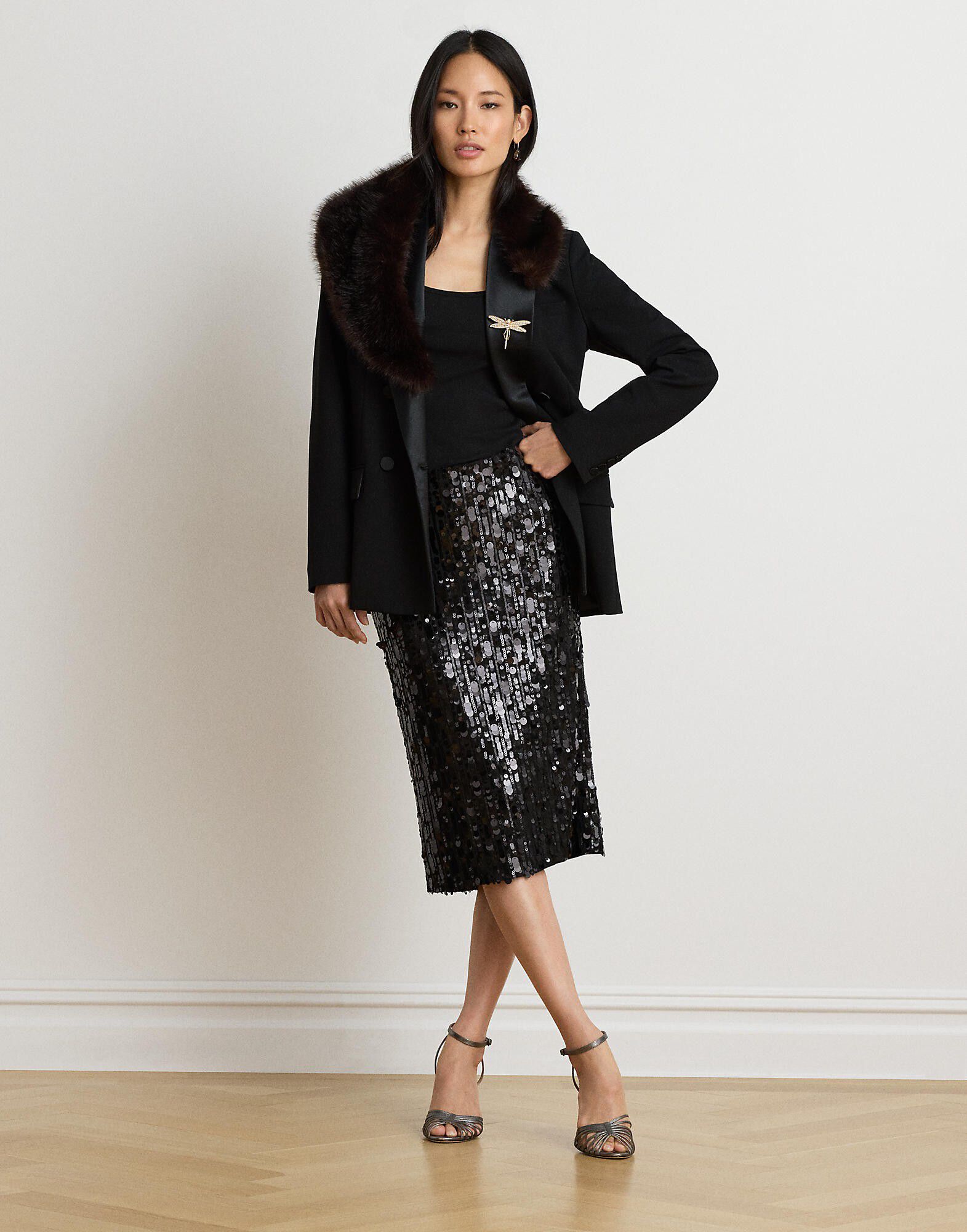 LIN BEADING/SEQUIN-WVN-SKIRT