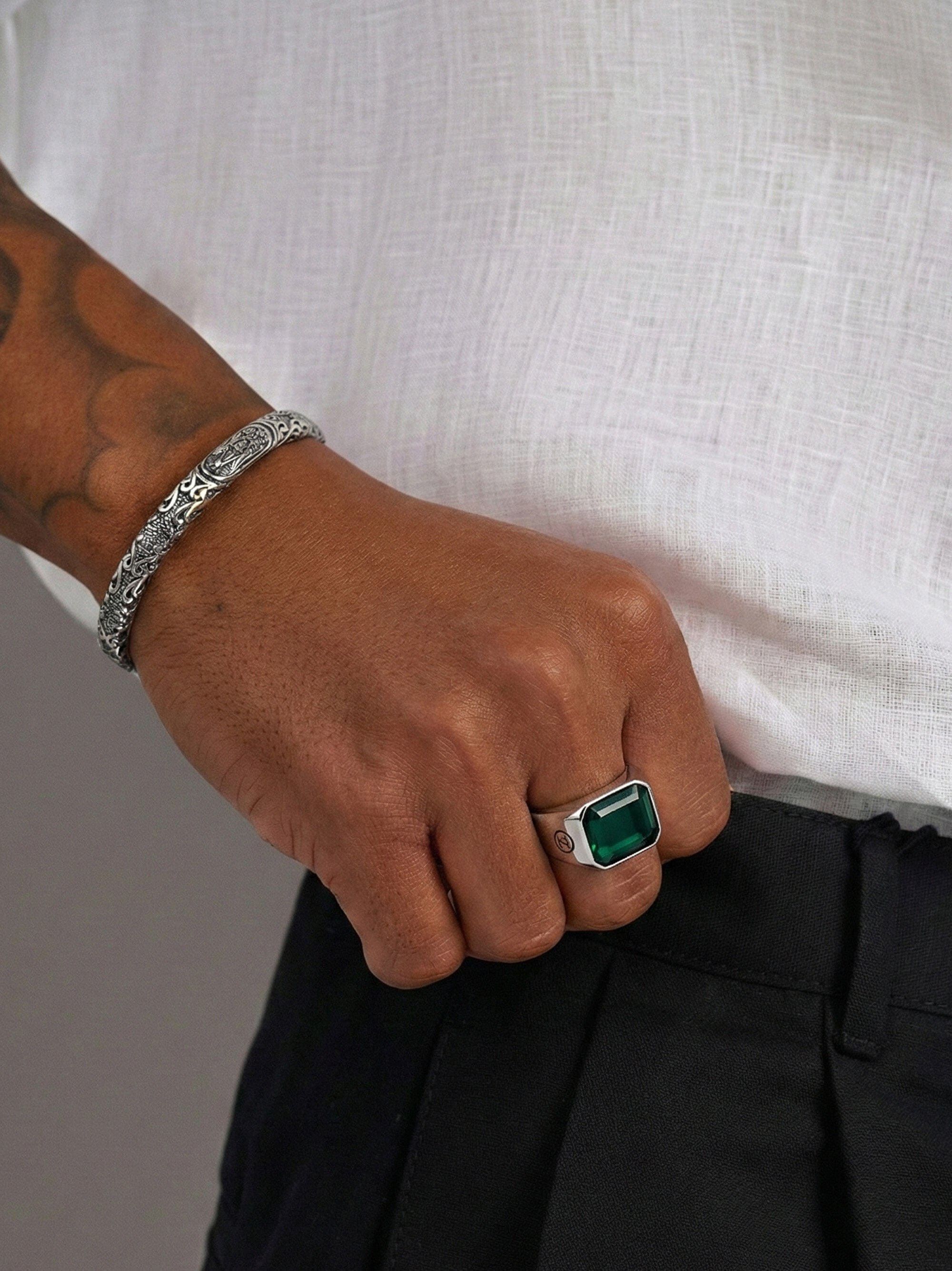 Green Zircon Signet Ring in Silver