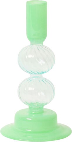Glas lysestage, grøn/lys blå, 16xø8 cm