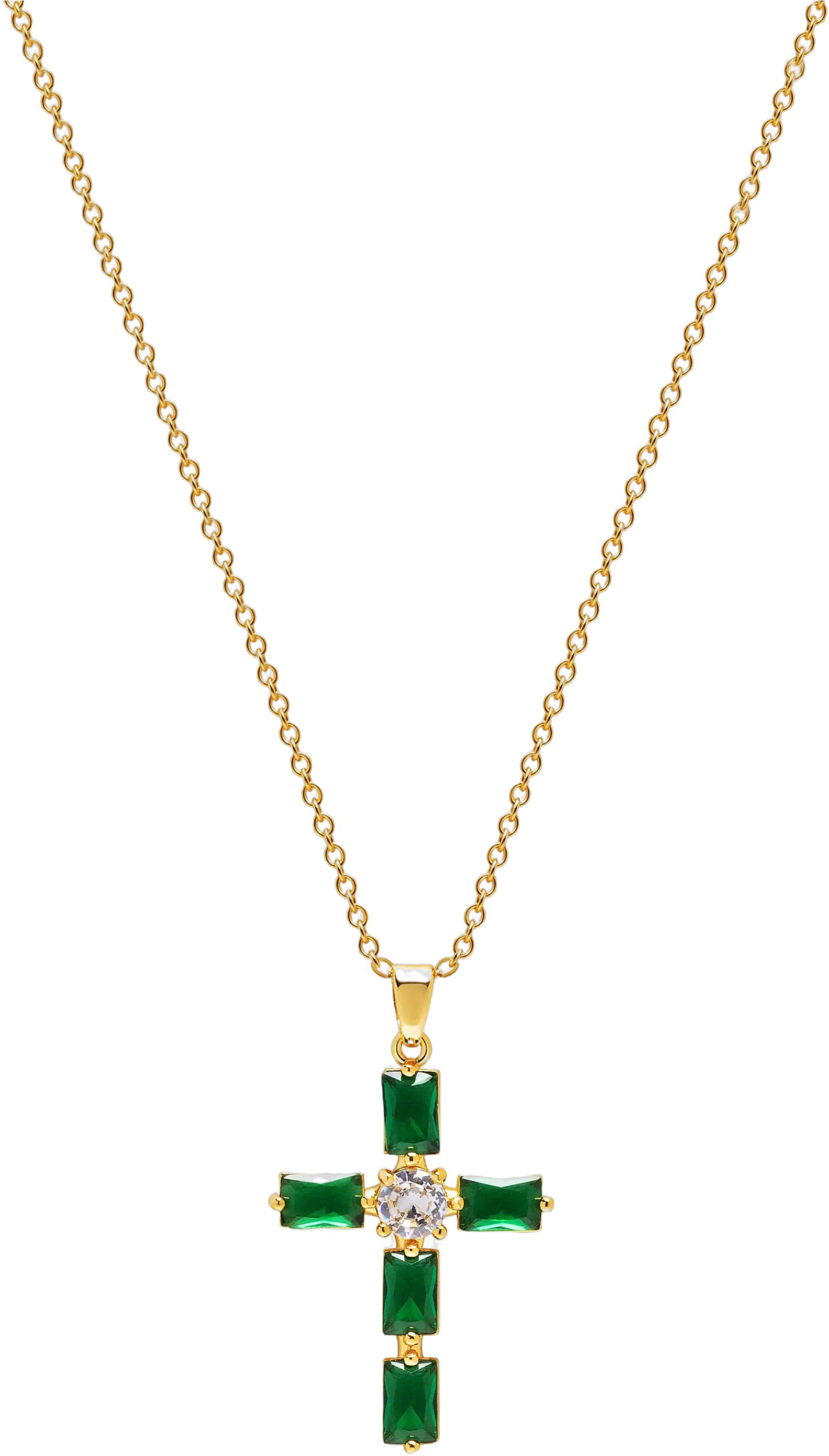 Women's Green CZ Cross Necklace