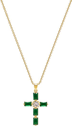 Women's Green CZ Cross Necklace
