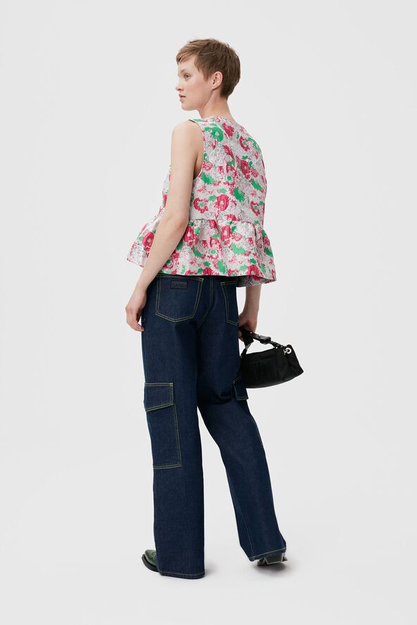 3D Jacquard Sleeveless Ribbon Blous