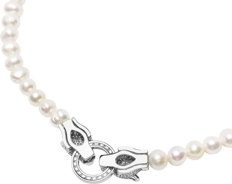 Pearl Choker with Double Panther Head in Silver