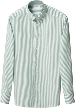 Slim Fit Mid green Striped Signature Oxford Shirt