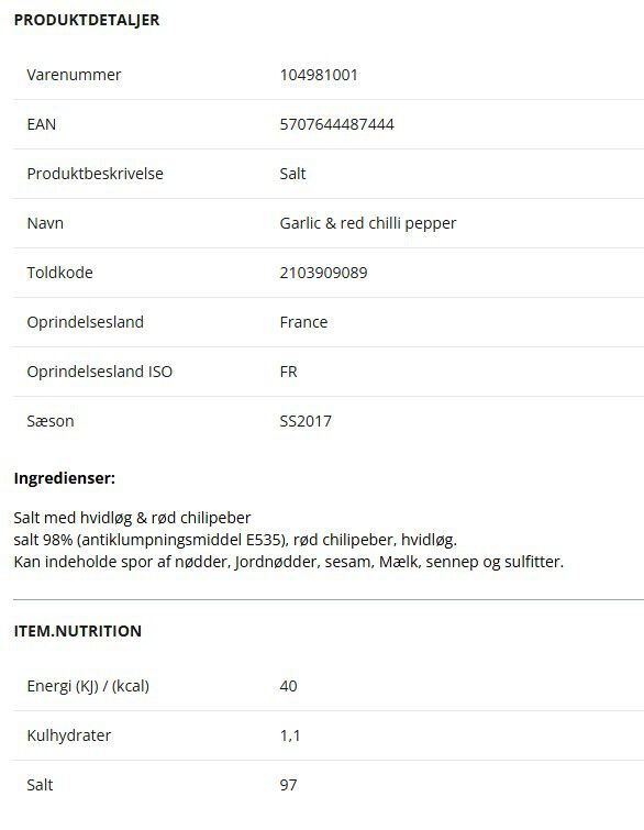 Salt, Garlic & red chilli pepper, 325 g