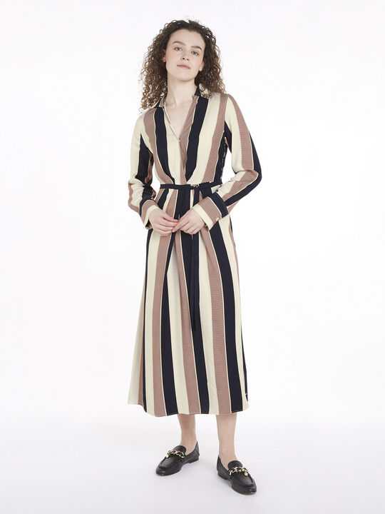 GLOBAL STP VIS DRAPED MIDI DRESS