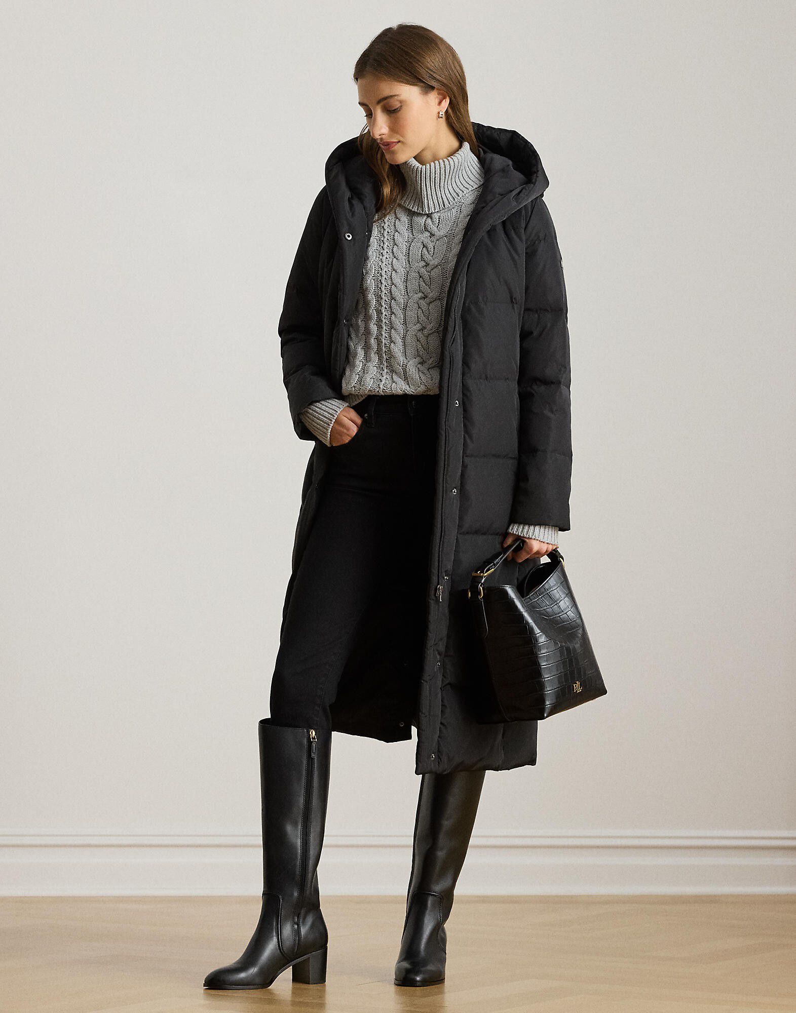 Hooded Channel-Quilted Down Puffer Coat