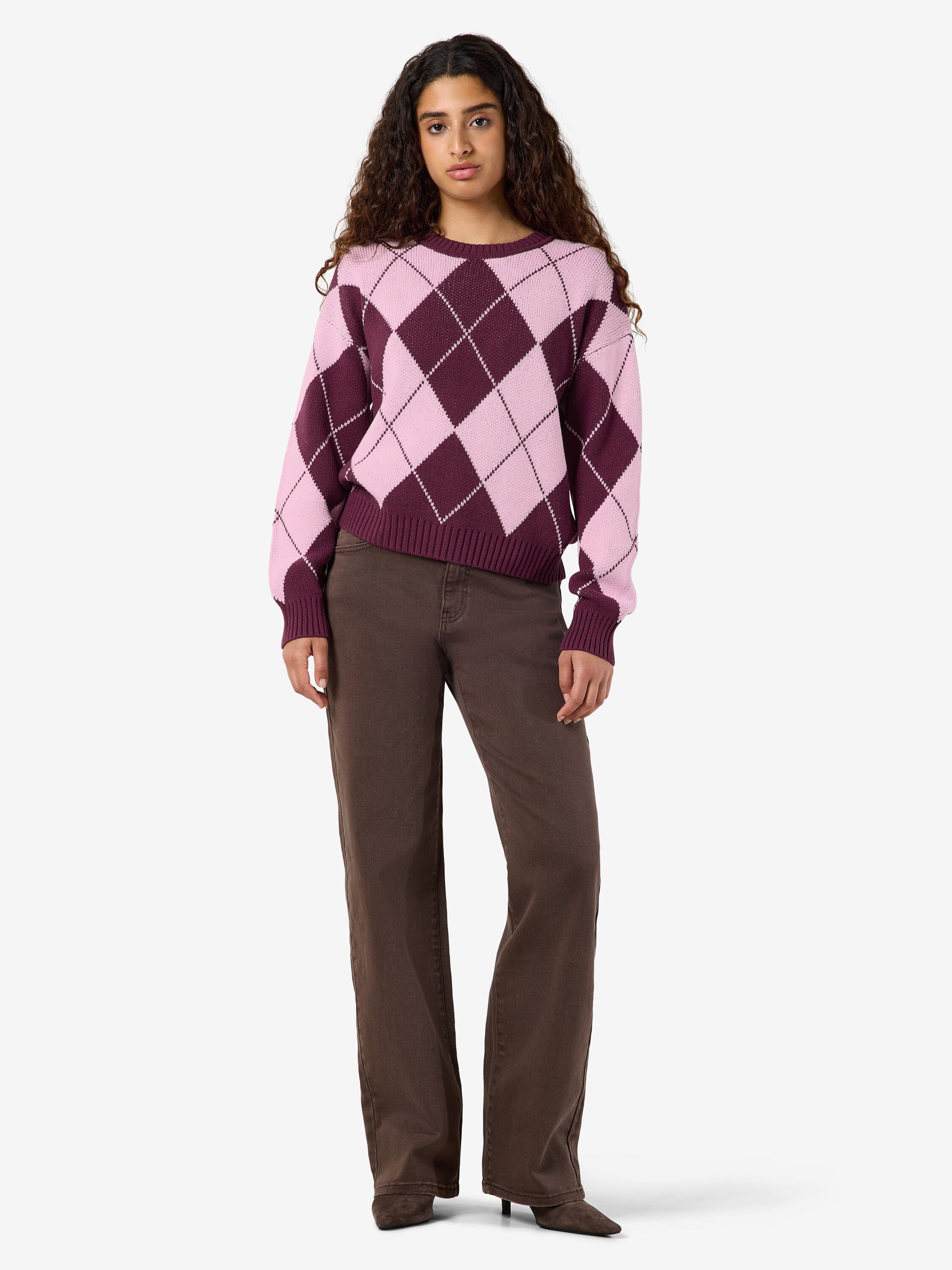 Nmacy L/S O-Neck Argyle Knit
