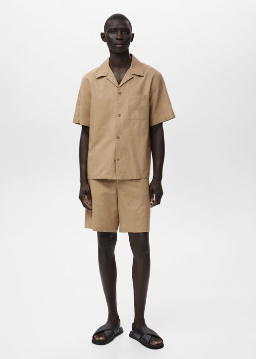 Linen bermuda shorts with drawstrin