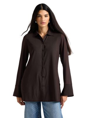 Long jersey shirt with collar and l