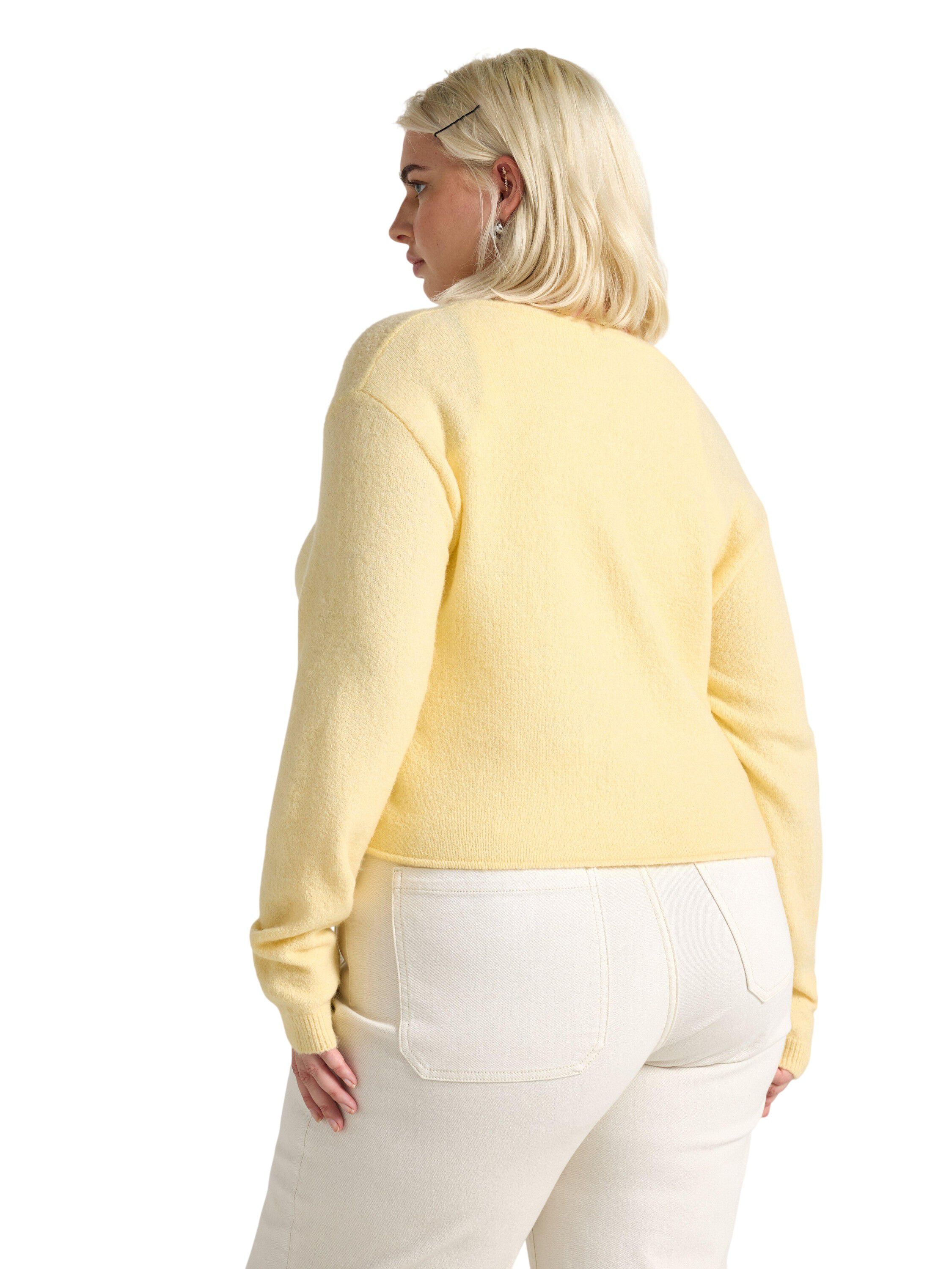 Bl&oslash;d, strikket cardigan med rund ha