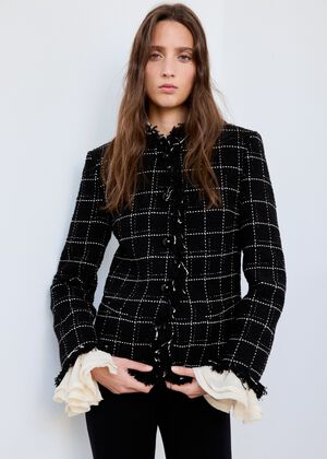 Fringed tweed blazer