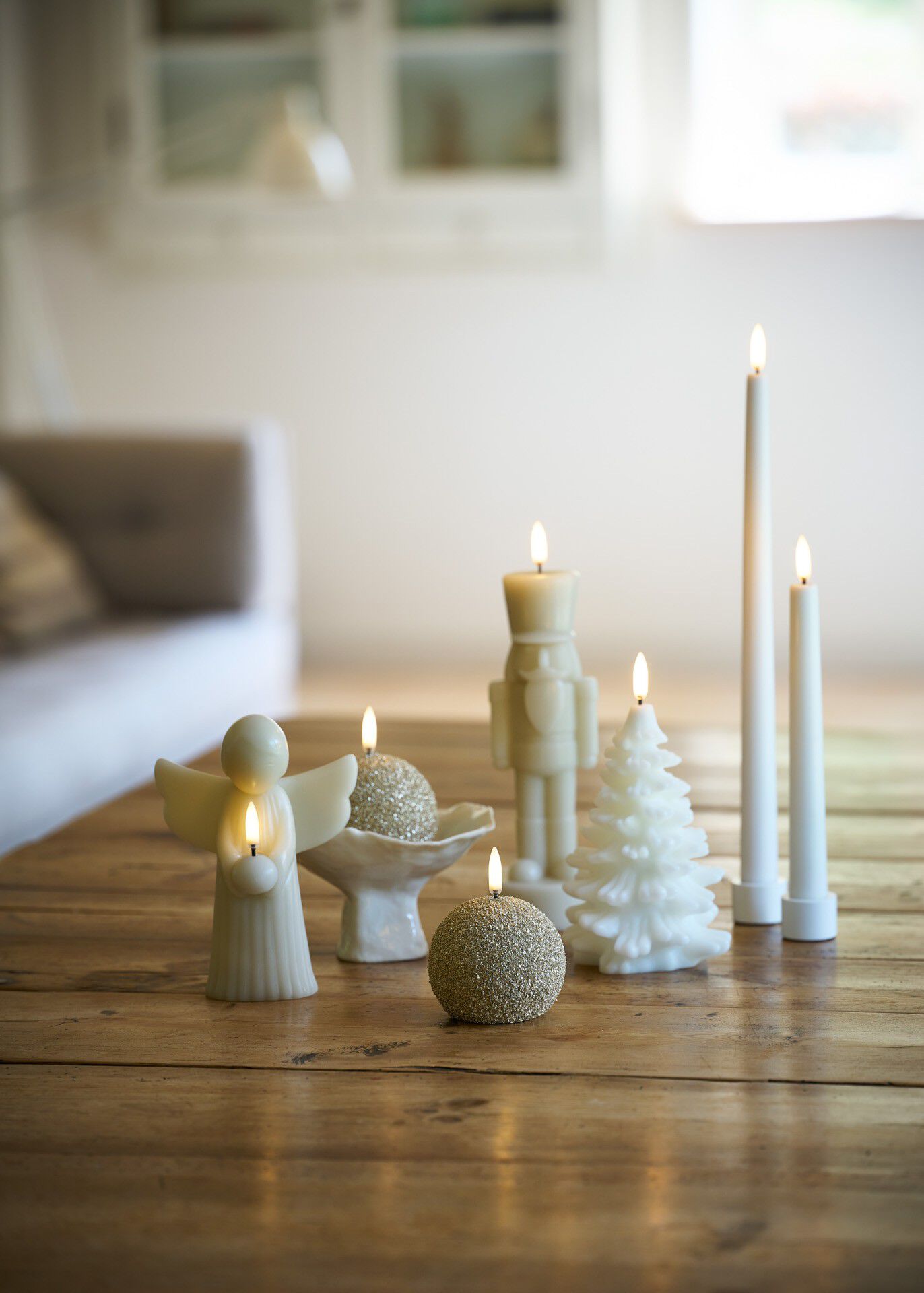 LED taper candle, Oyster Grey, Smooth, 2-pack, 2,3x25 cm