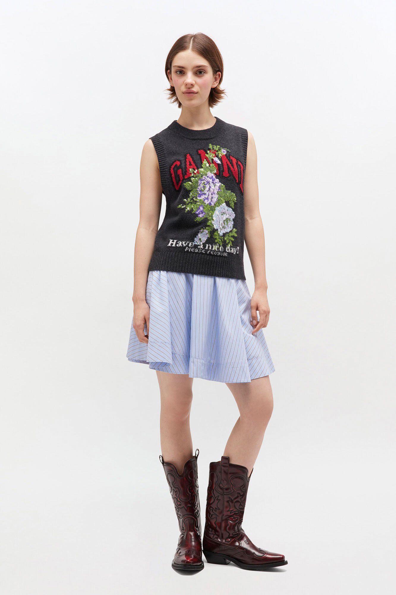 Stripe Cotton Mini Circle Skirt