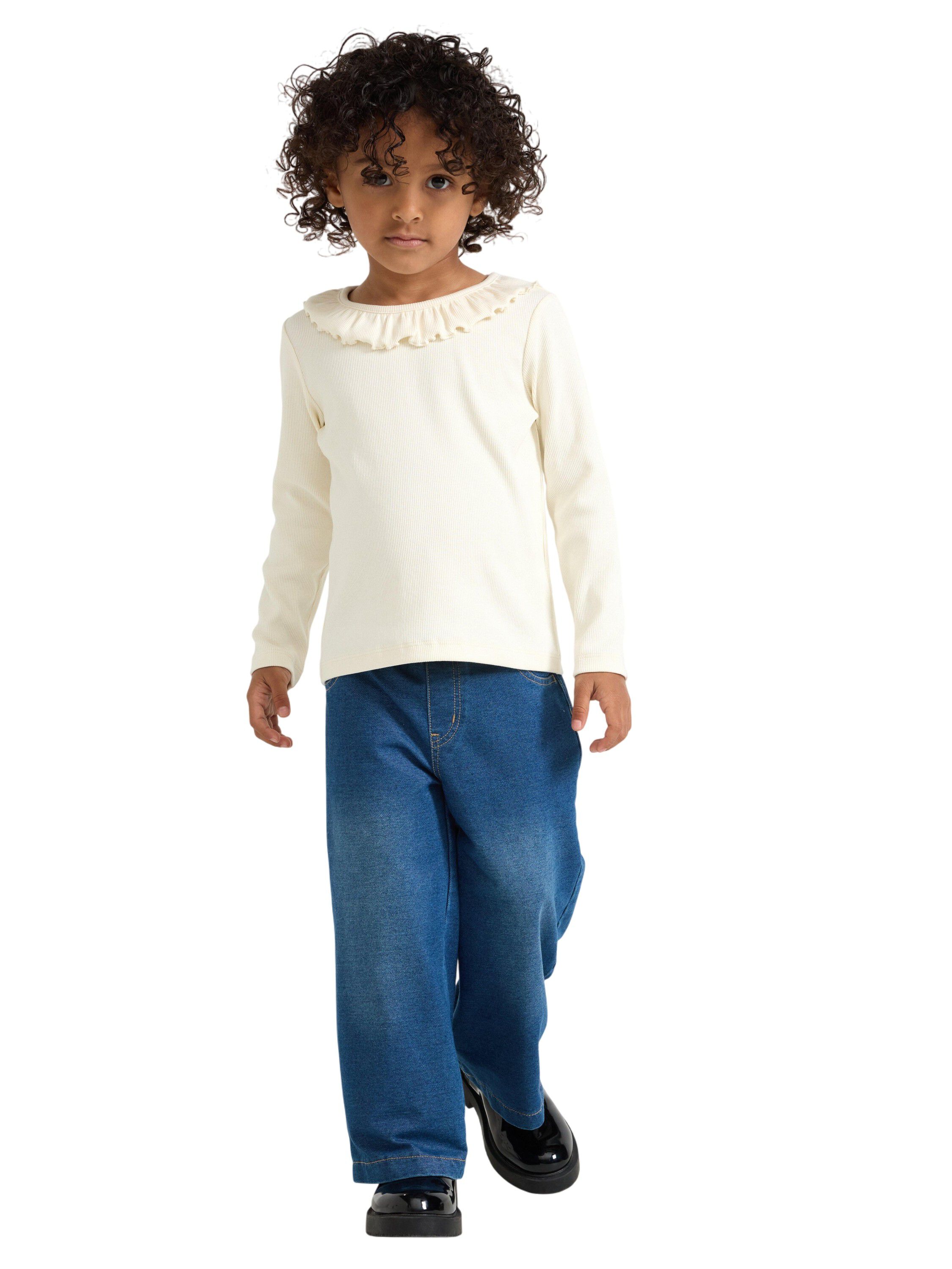 Top ls rib with frill collar