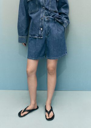 Mid-rise denim bermuda shorts with