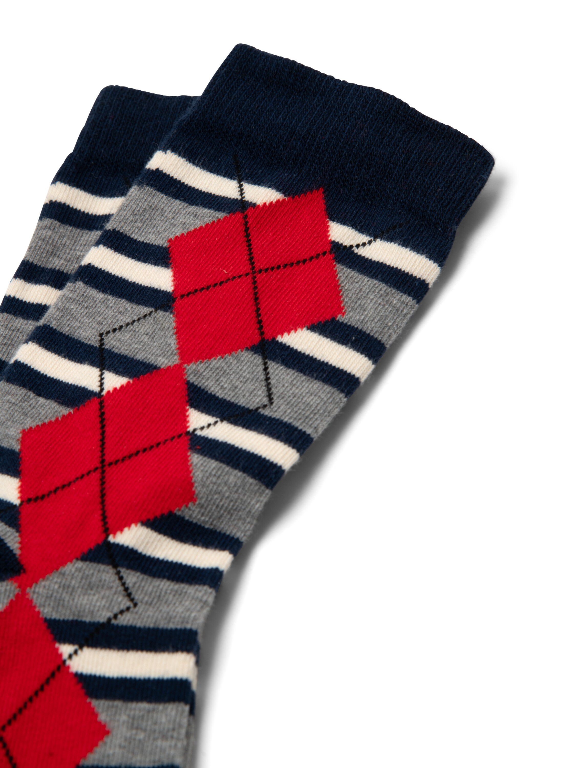 CALF LENGTH SOCKS IN NAVY & GREY MARL ARGYLE