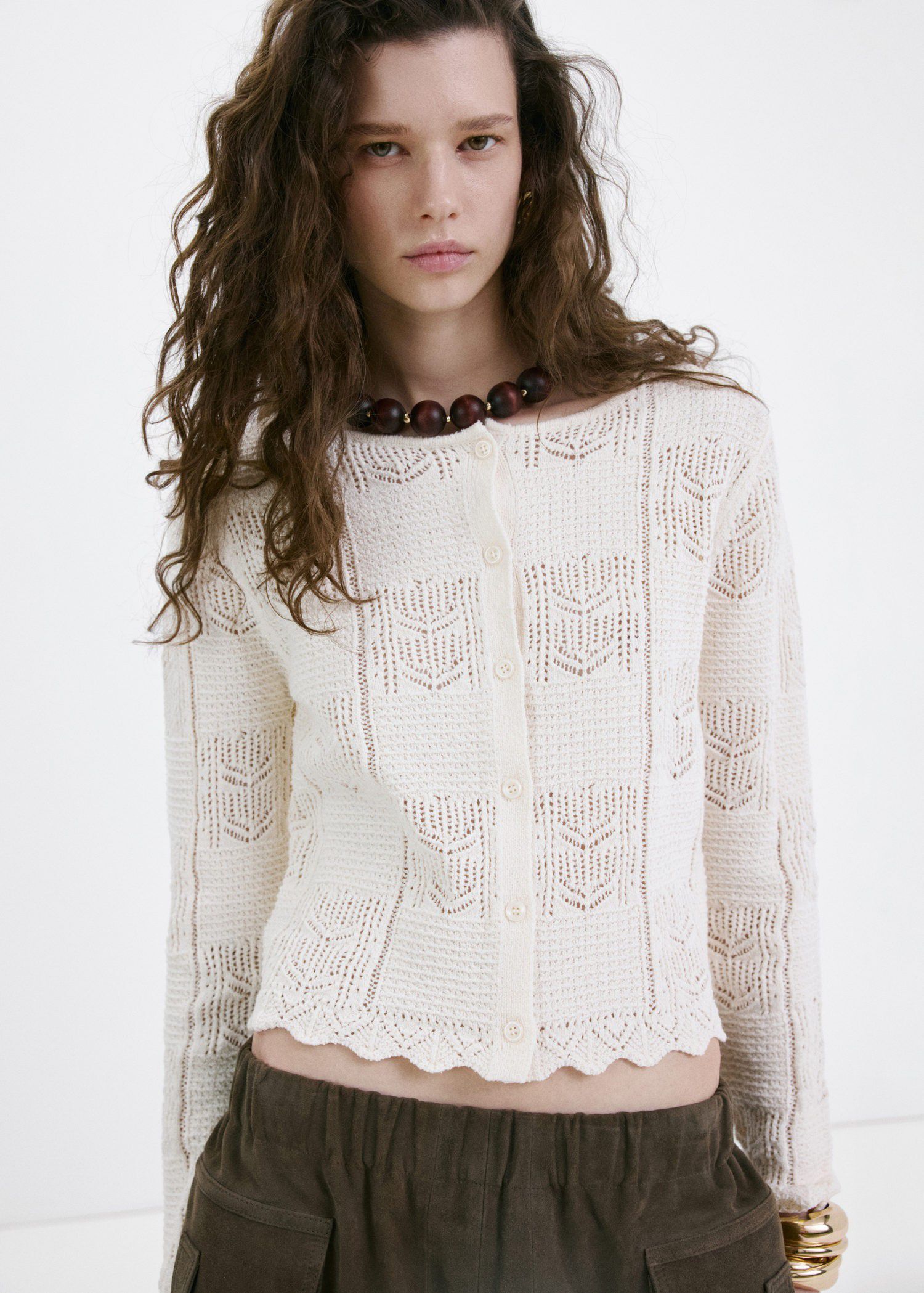 Openwork detail knit cardigan