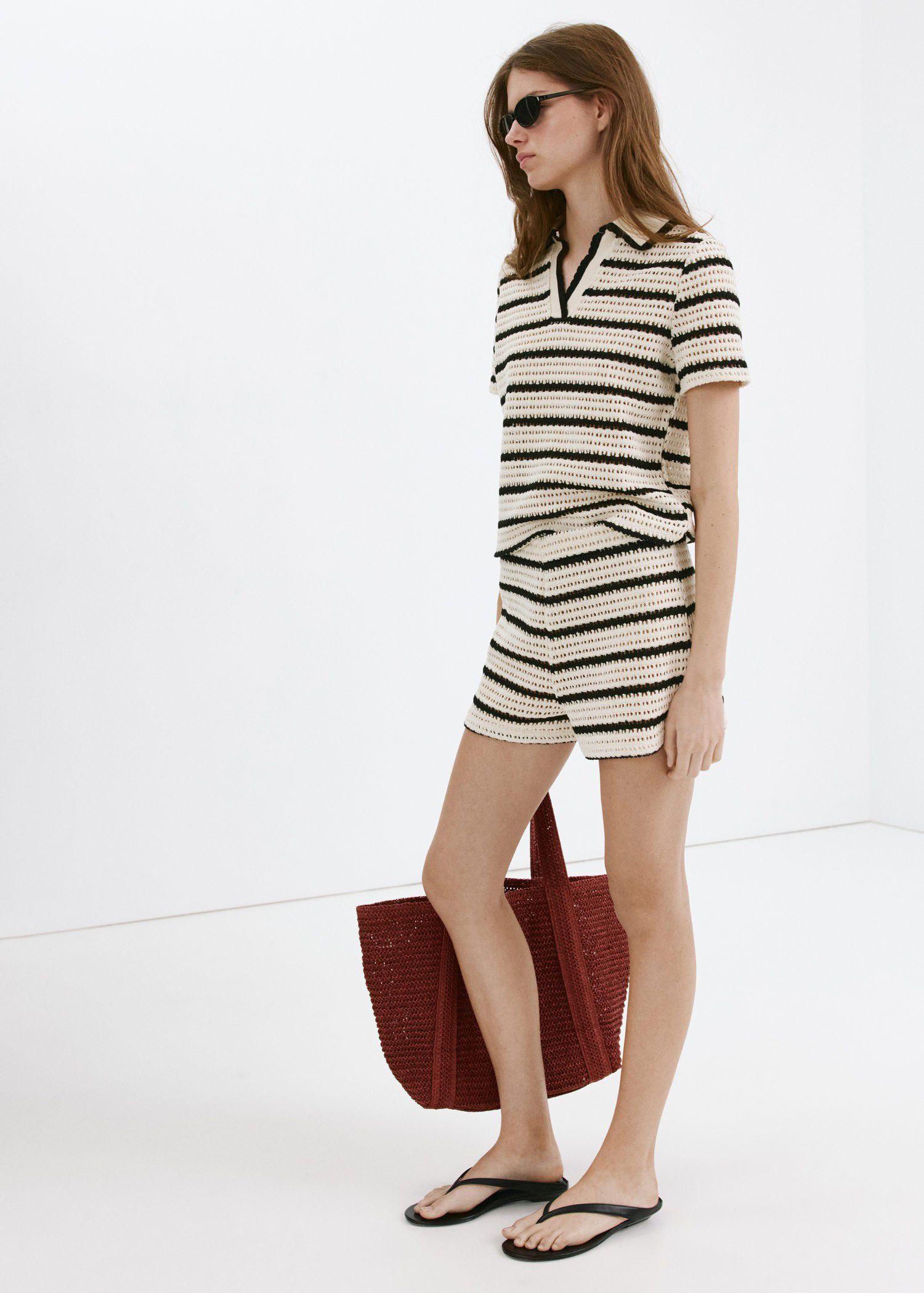 Striped crochet shorts