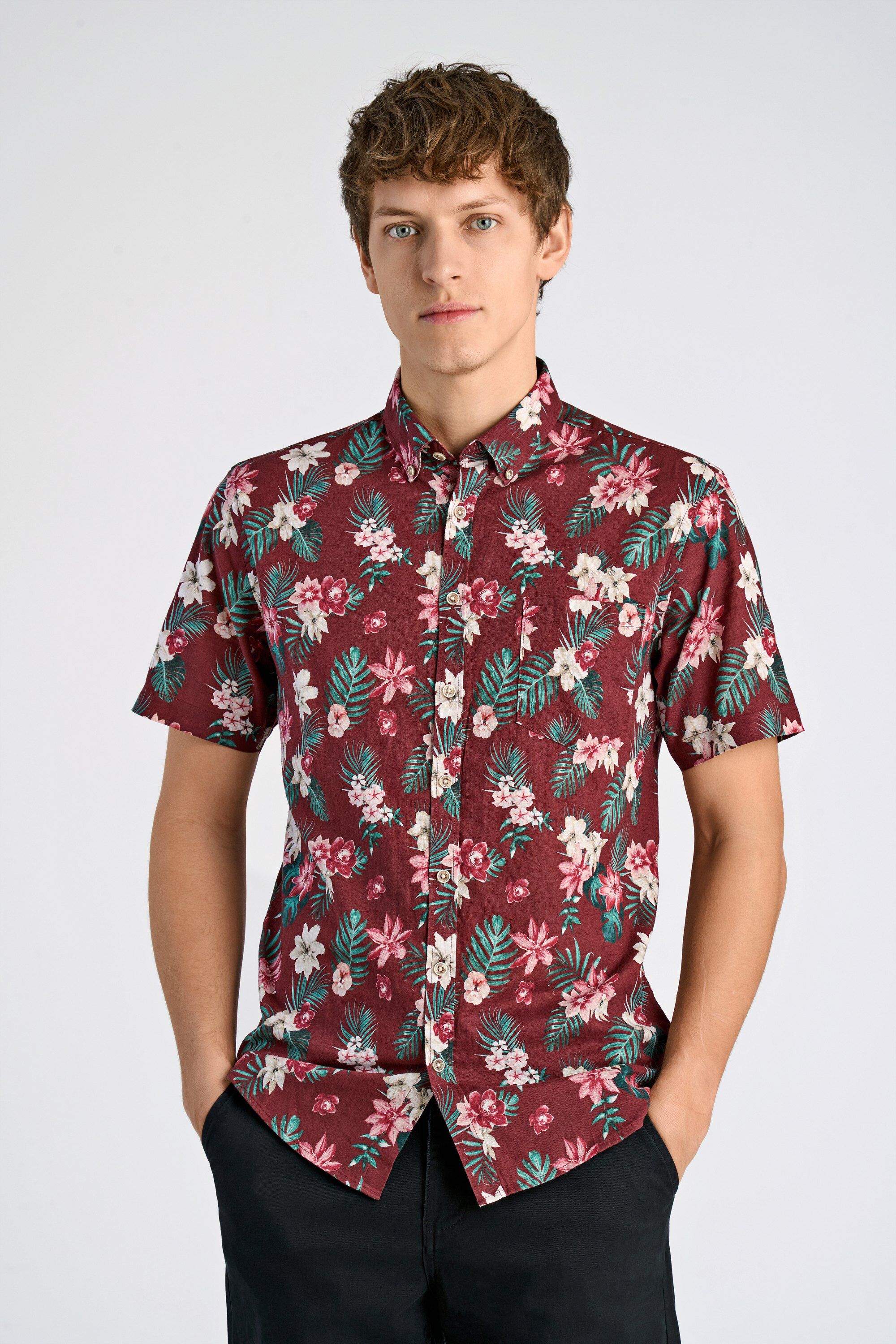 Printed cotton/linen shirt S/S