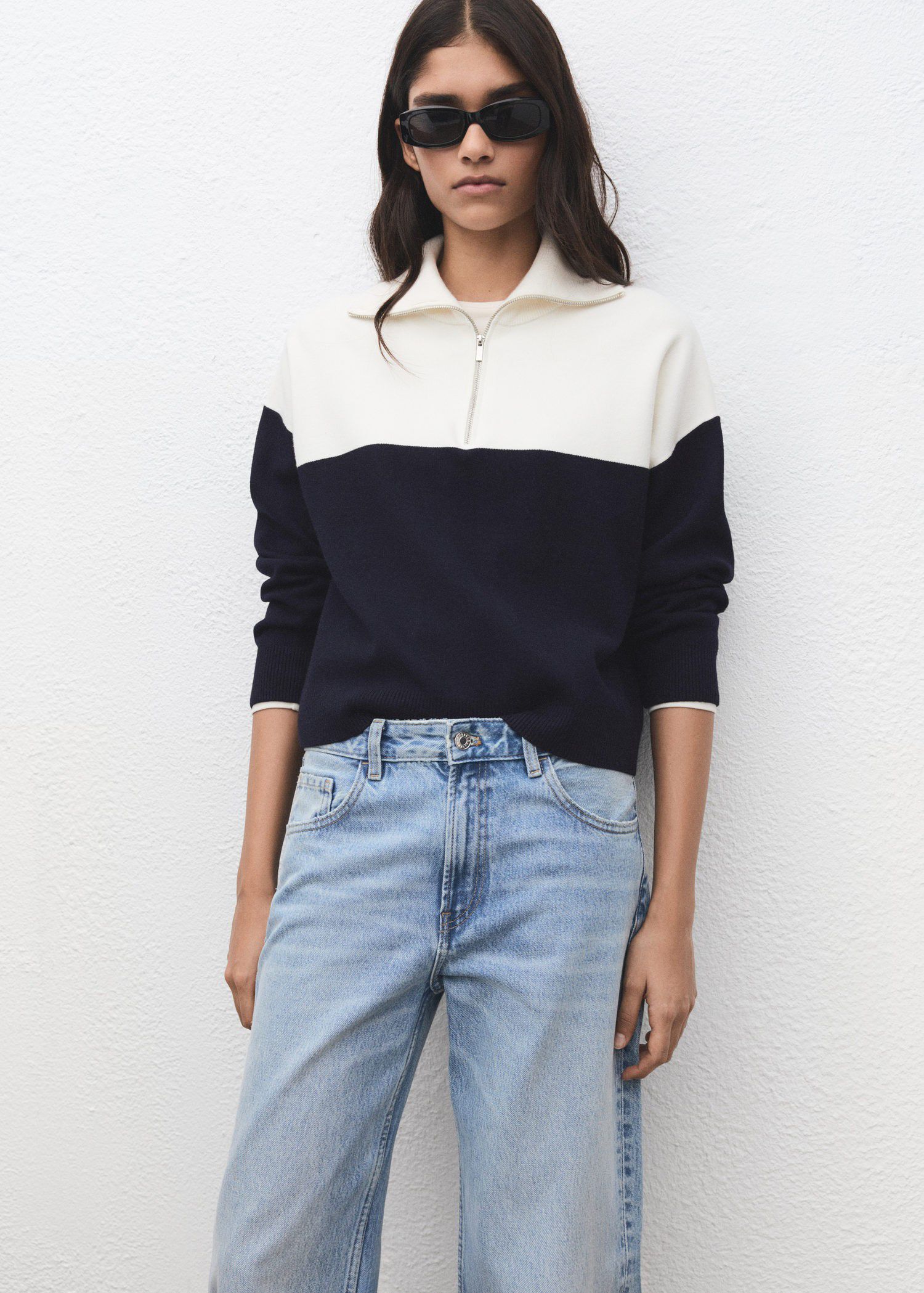 Bicolour high collar sweater