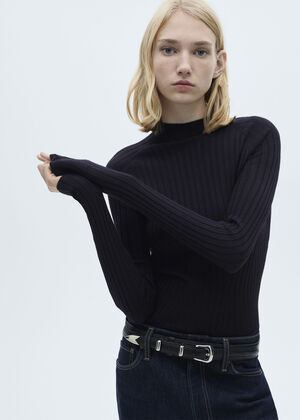 Perkins-neck rib-knit sweater