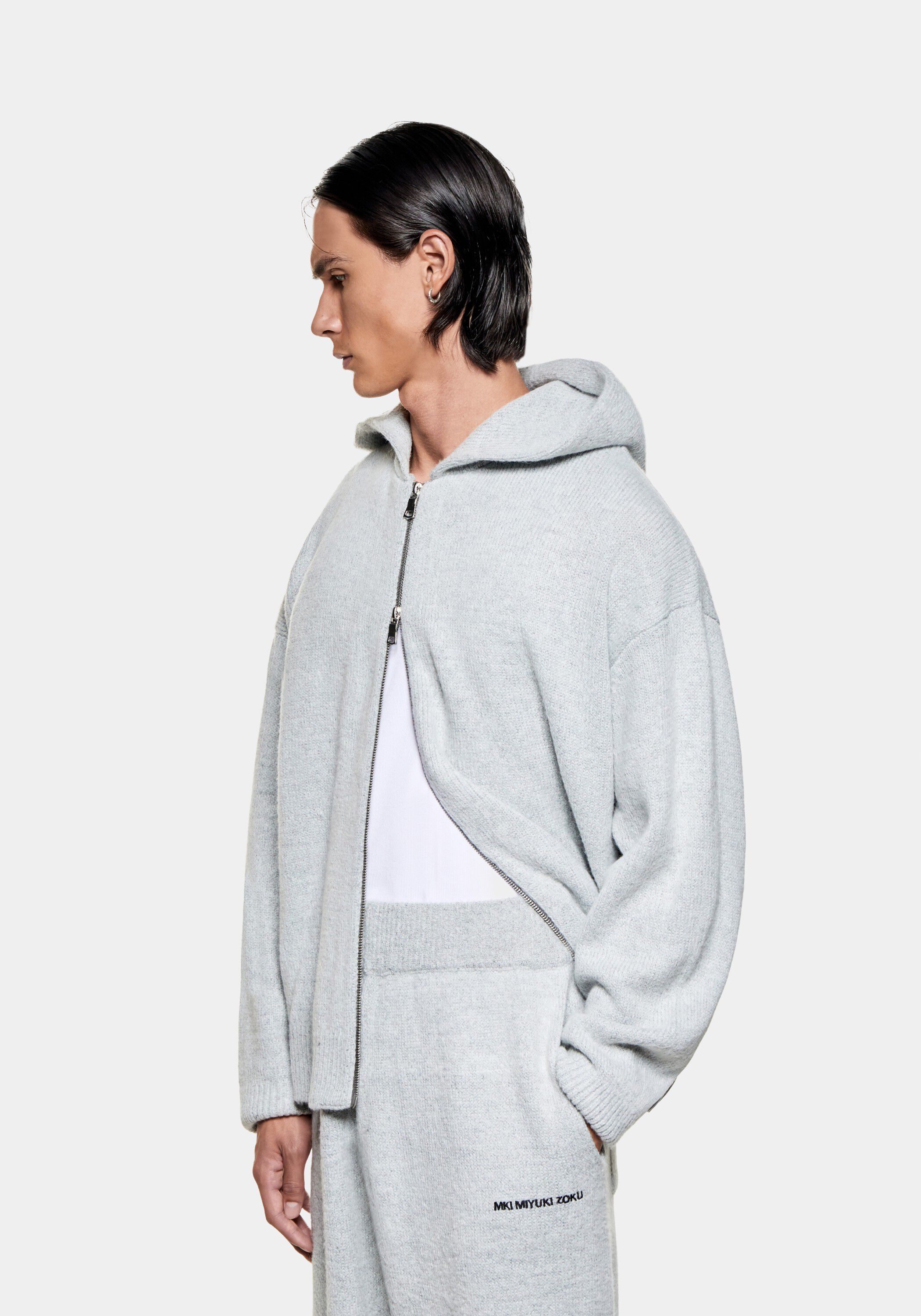 MOHAIR BLEND KNIT ZIP HOODY