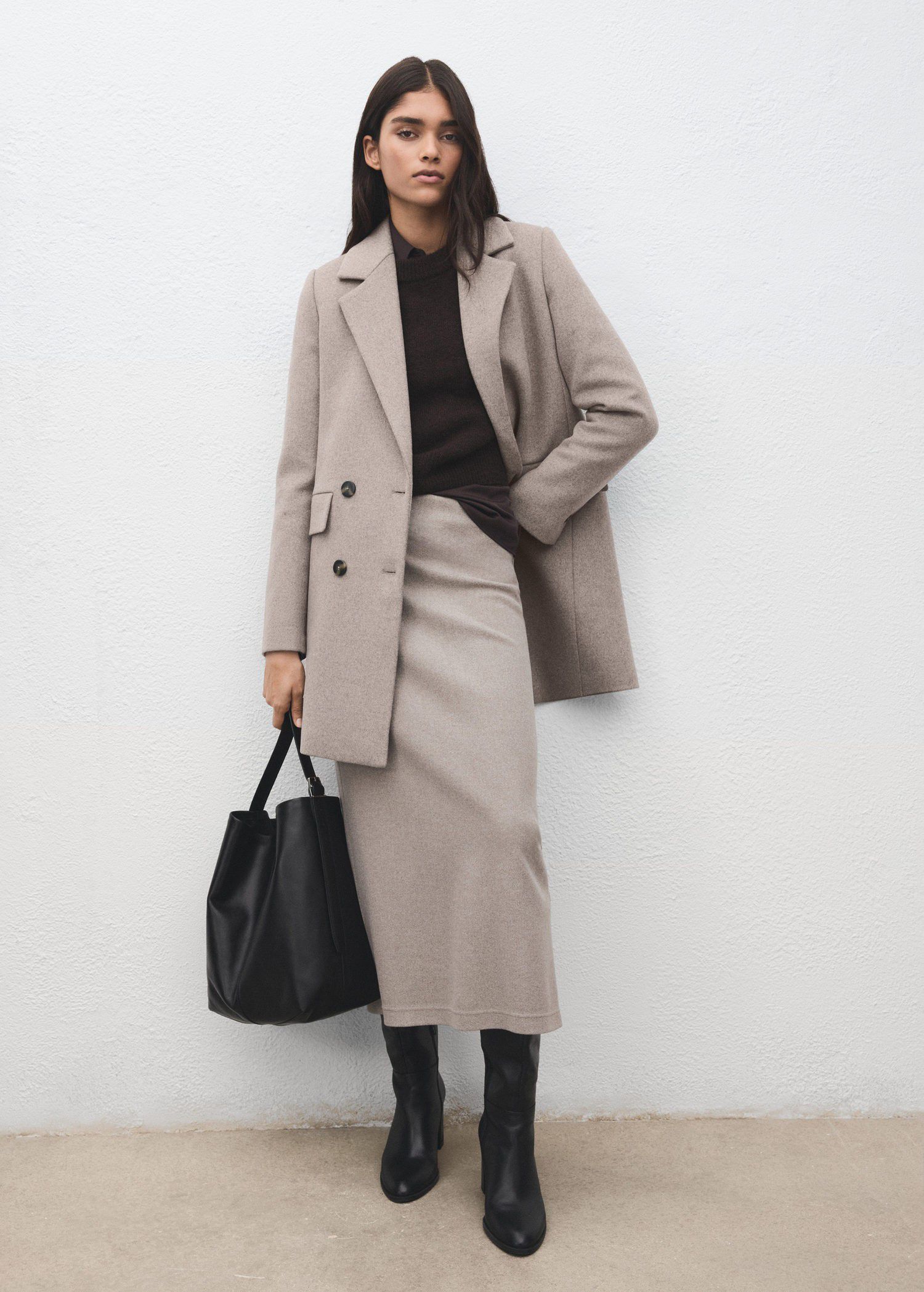 Double-breasted wool blend coat