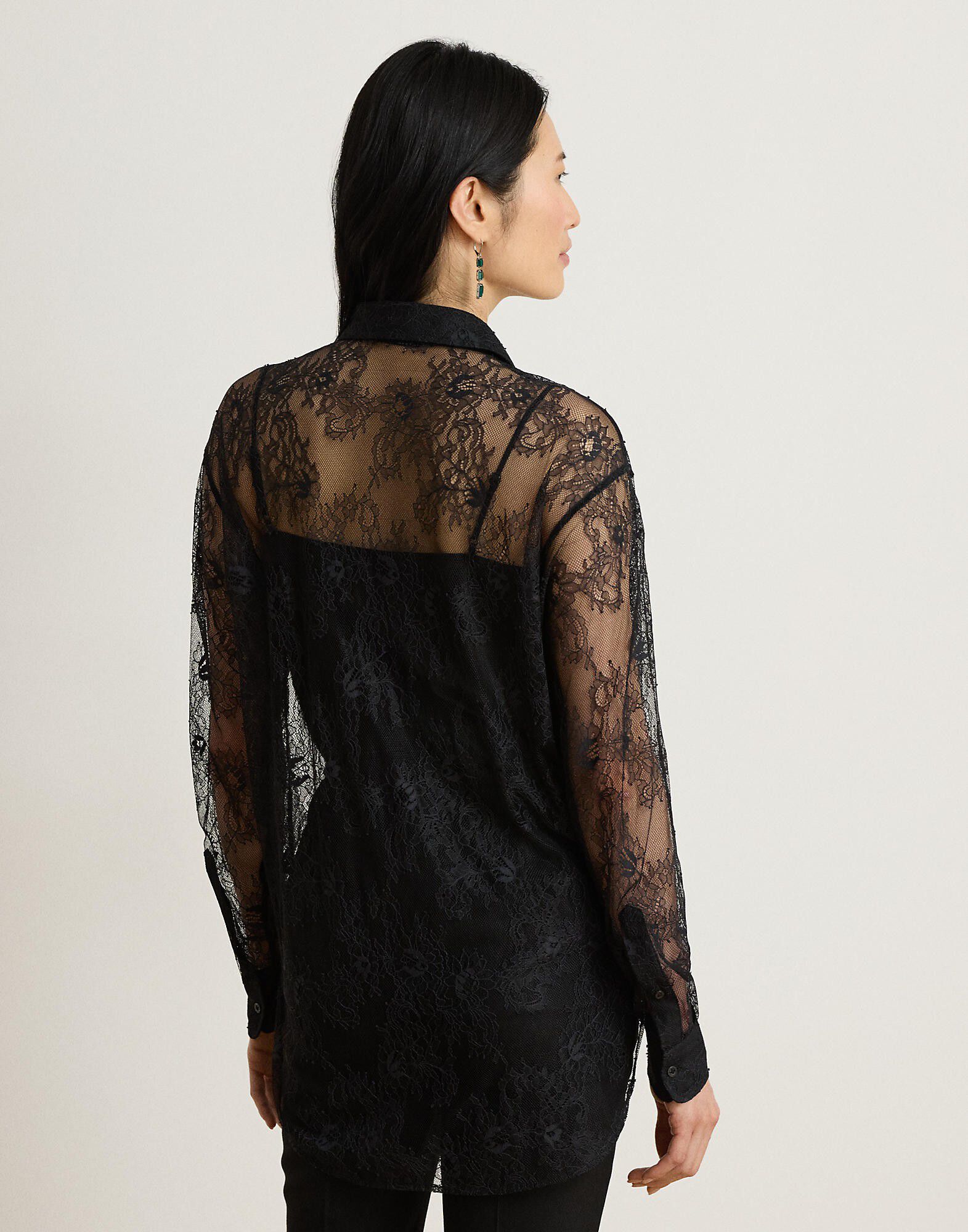 LT WT FLORAL LACE-WVN-SHIRT