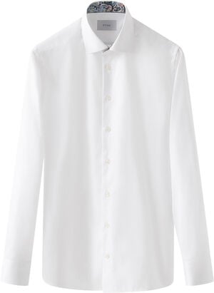 Contemporary Fit White Solid Signature Twill Paisley Effect Shirt