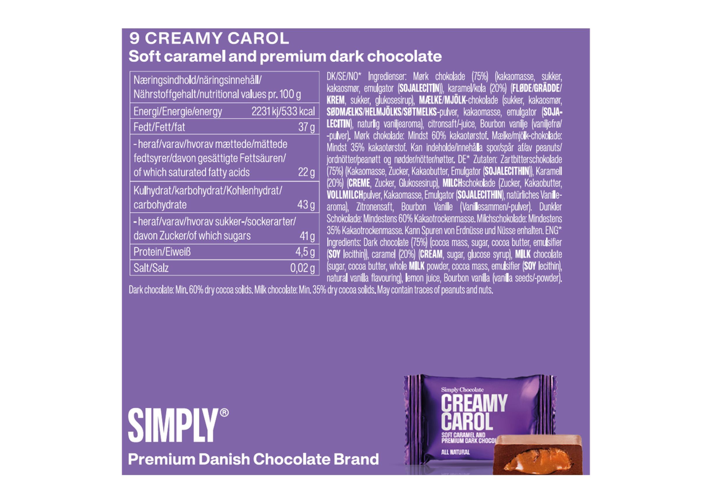 Simply&reg; CREAMY CAROL chokolade&aelig;ske (90g)