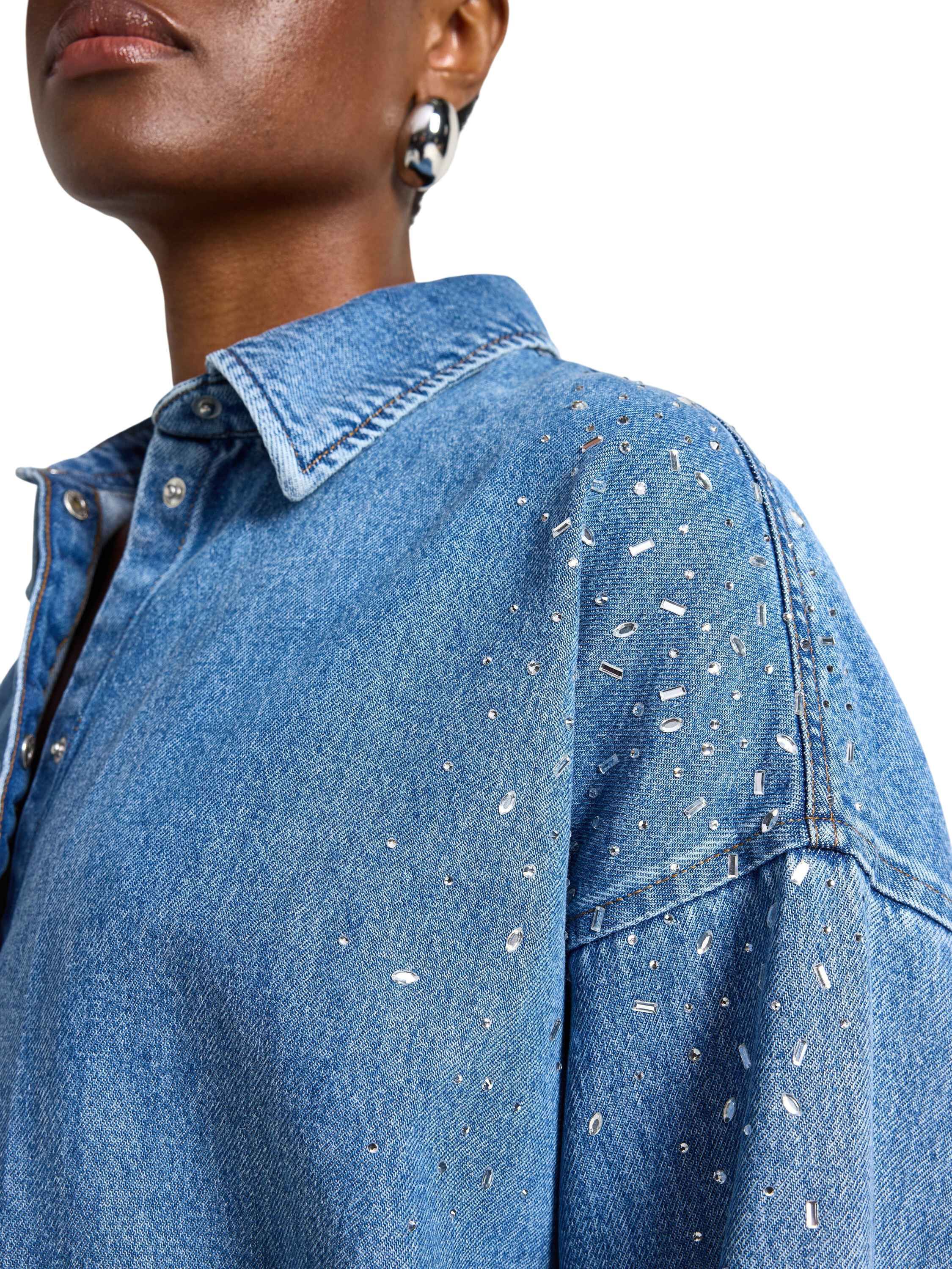 Oversized denim shirt in cotton wit