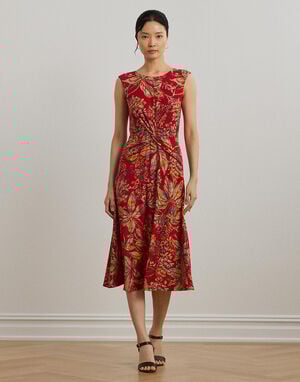 Floral Twist-Front Stretch Jersey Dress
