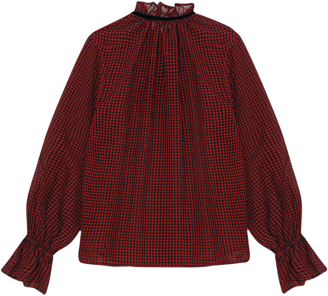 Sheer Fluid Check Tie String Shirt