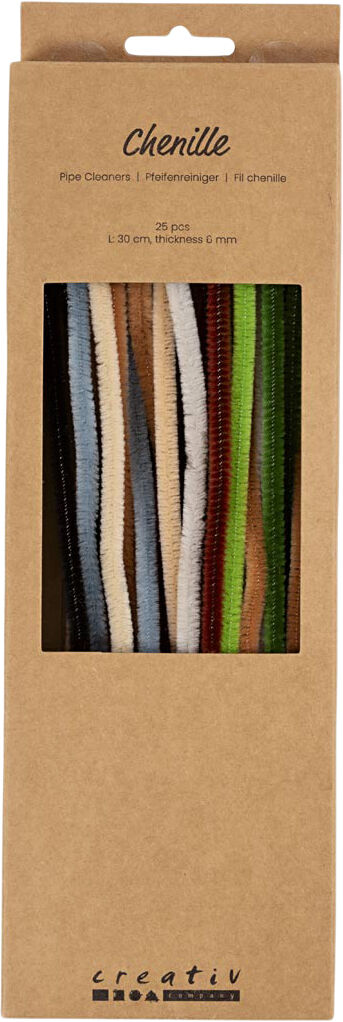 Chenille, L: 30 cm, tykkelse 6 mm, natur, 25stk.