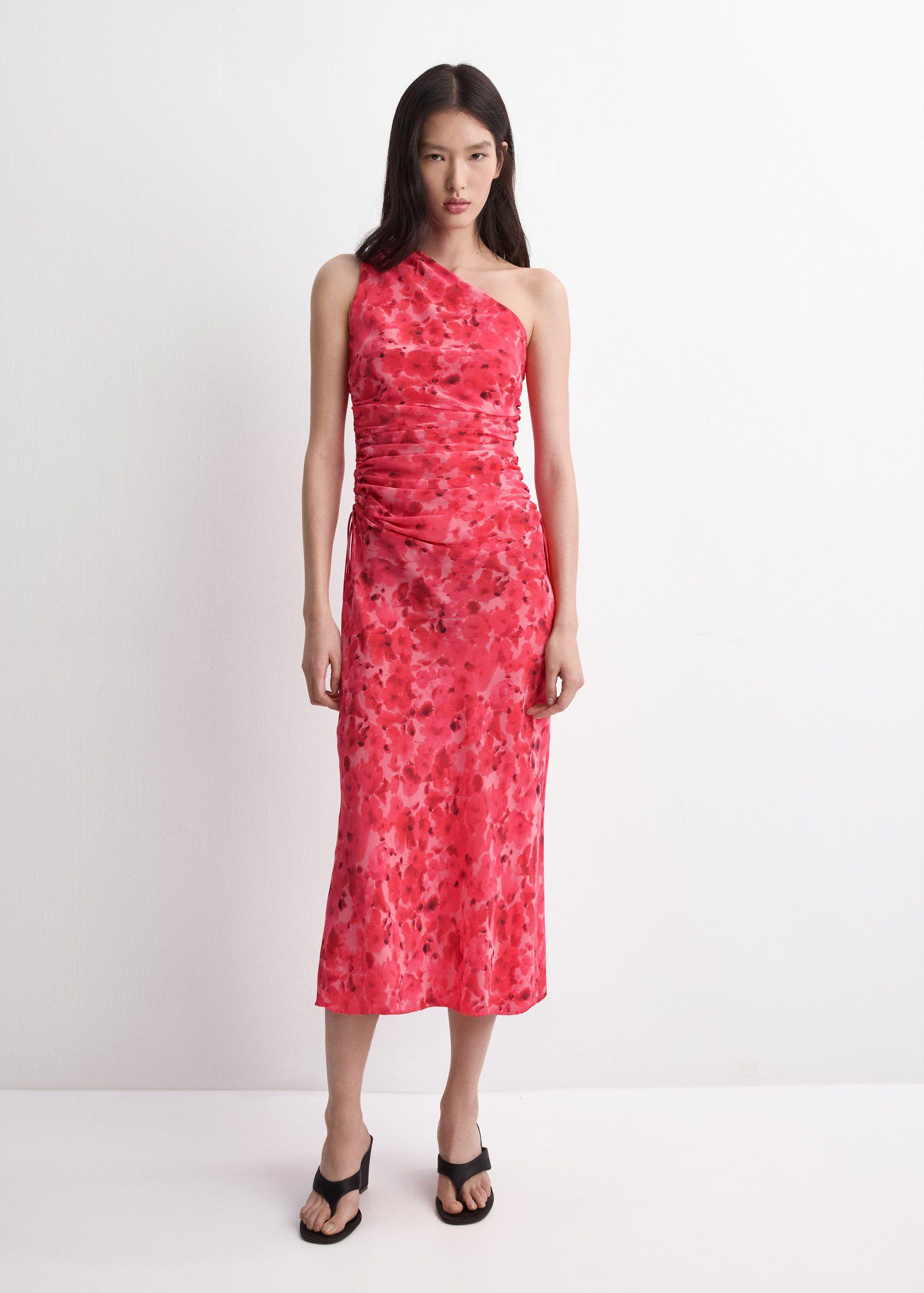 Asymmetrical floral-print dress