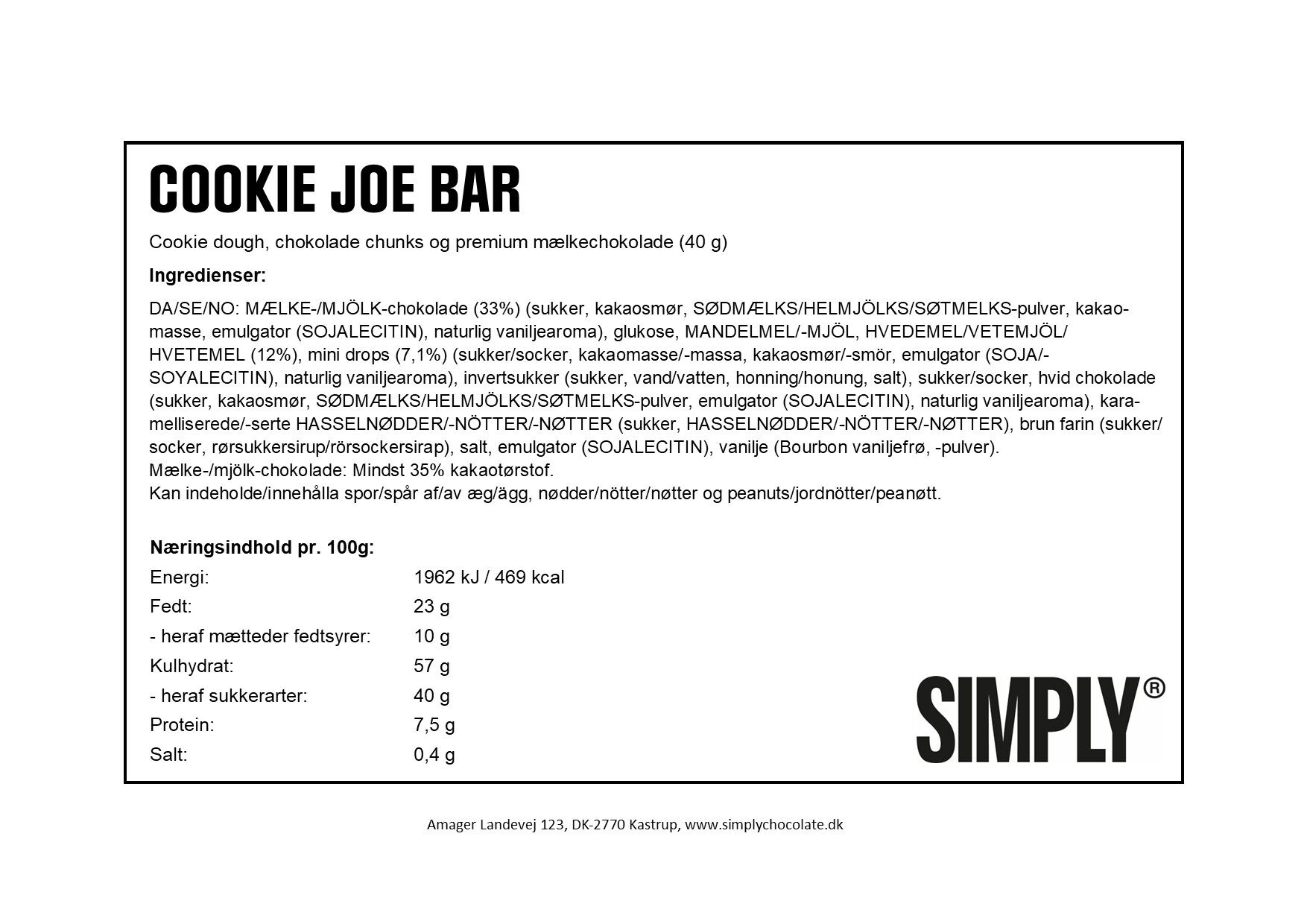 Simply&reg; COOKIE JOE chokoladebar (40g)