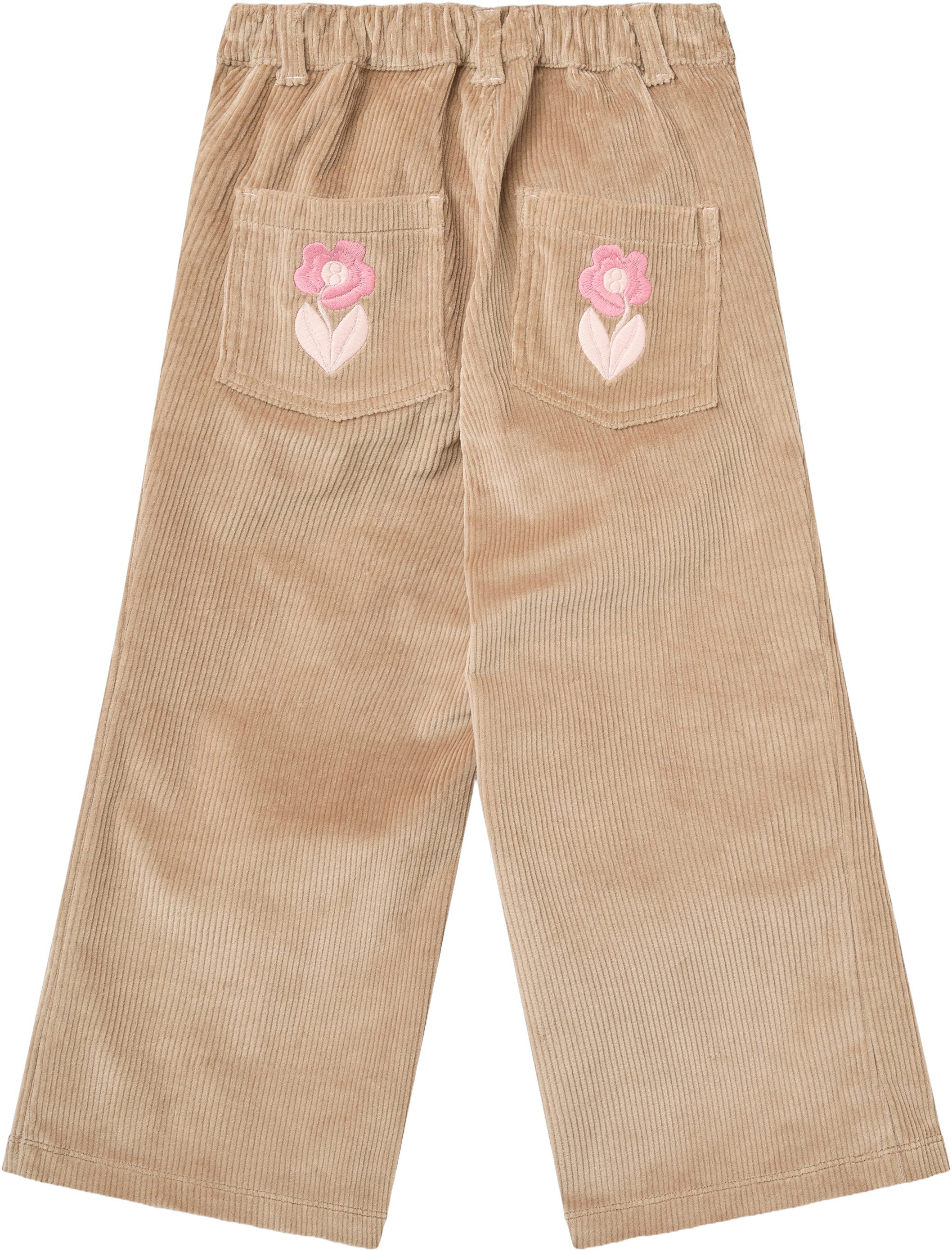 Corduroy Pant w. Wide Leg & Emb. on Backside Pocket