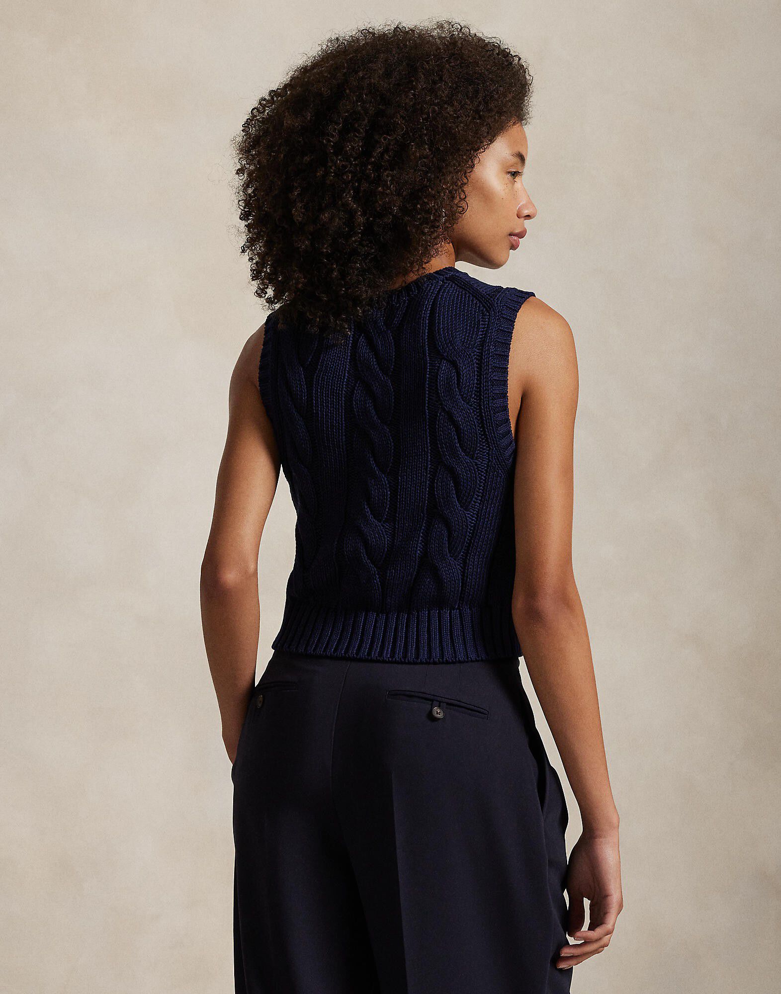 Cable-Knit Cotton Cropped Vest
