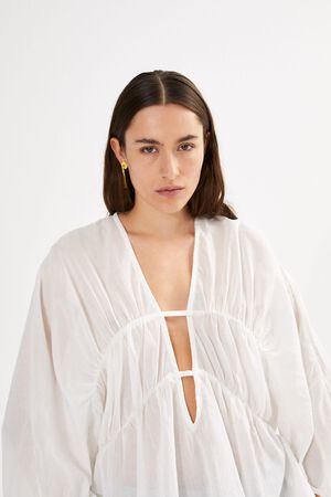 Cotton voile deep V-neck top - Corr