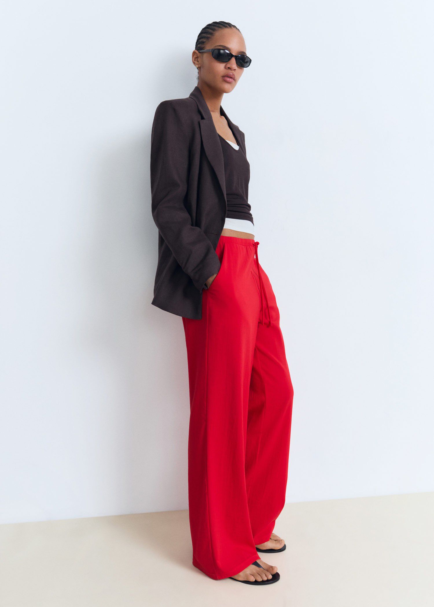 Drawstring straight trousers