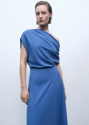 Asymmetrical-neck midi-dress