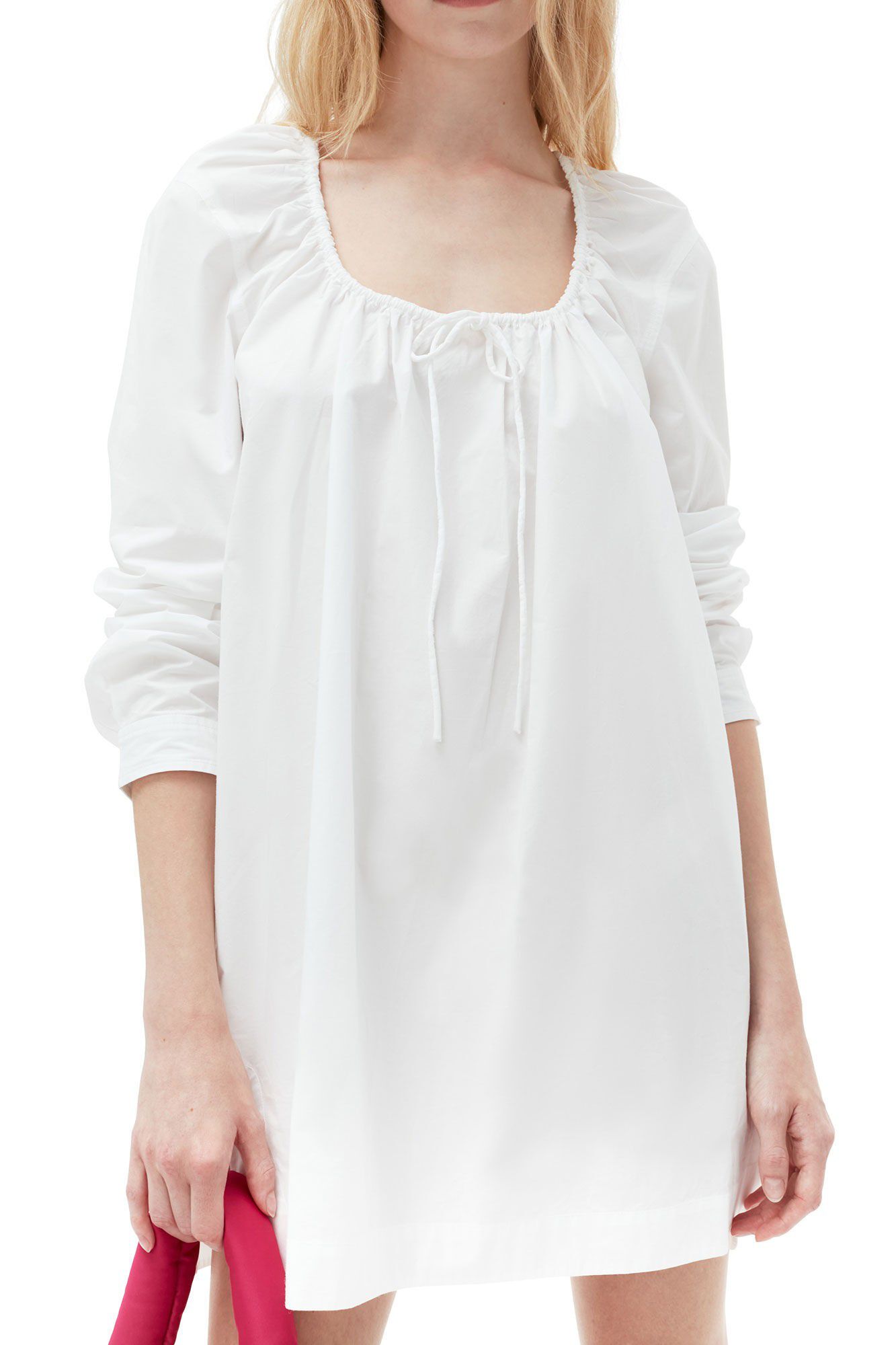 Cotton Poplin Square-neck Minikjole