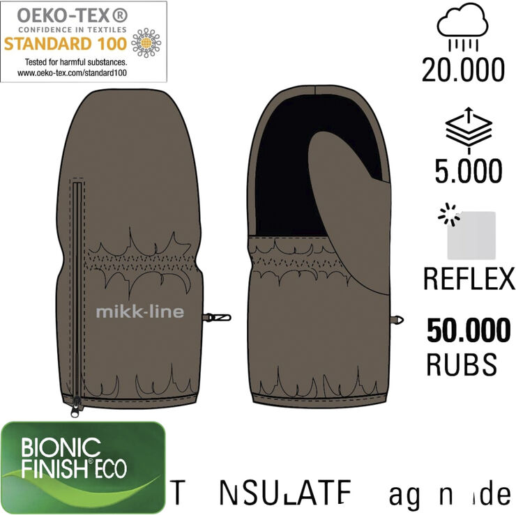 Polyester tussor Mittens w/zipper