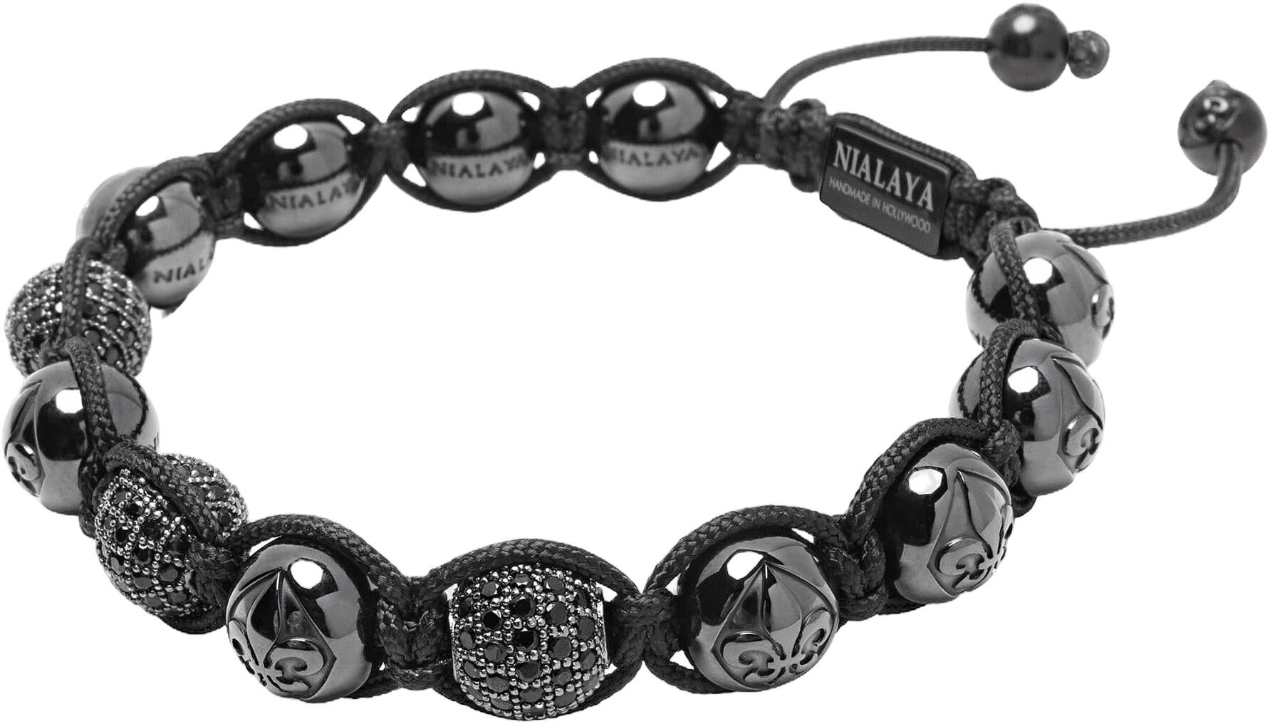 Men's Beaded Bracelet with Glossy Black Ceramic & CZ Beads