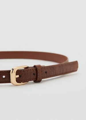 Thin faux crocodile leather belt