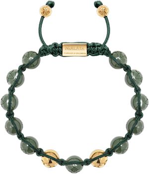 Men's Beaded Bracelet with Glossy Green Ceramic & Gold Beads