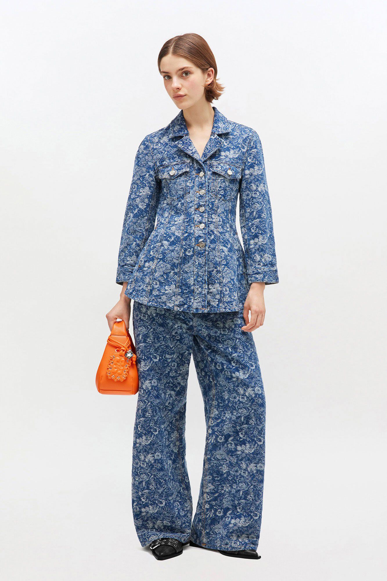 Tapestry Denim Fitted Blazer