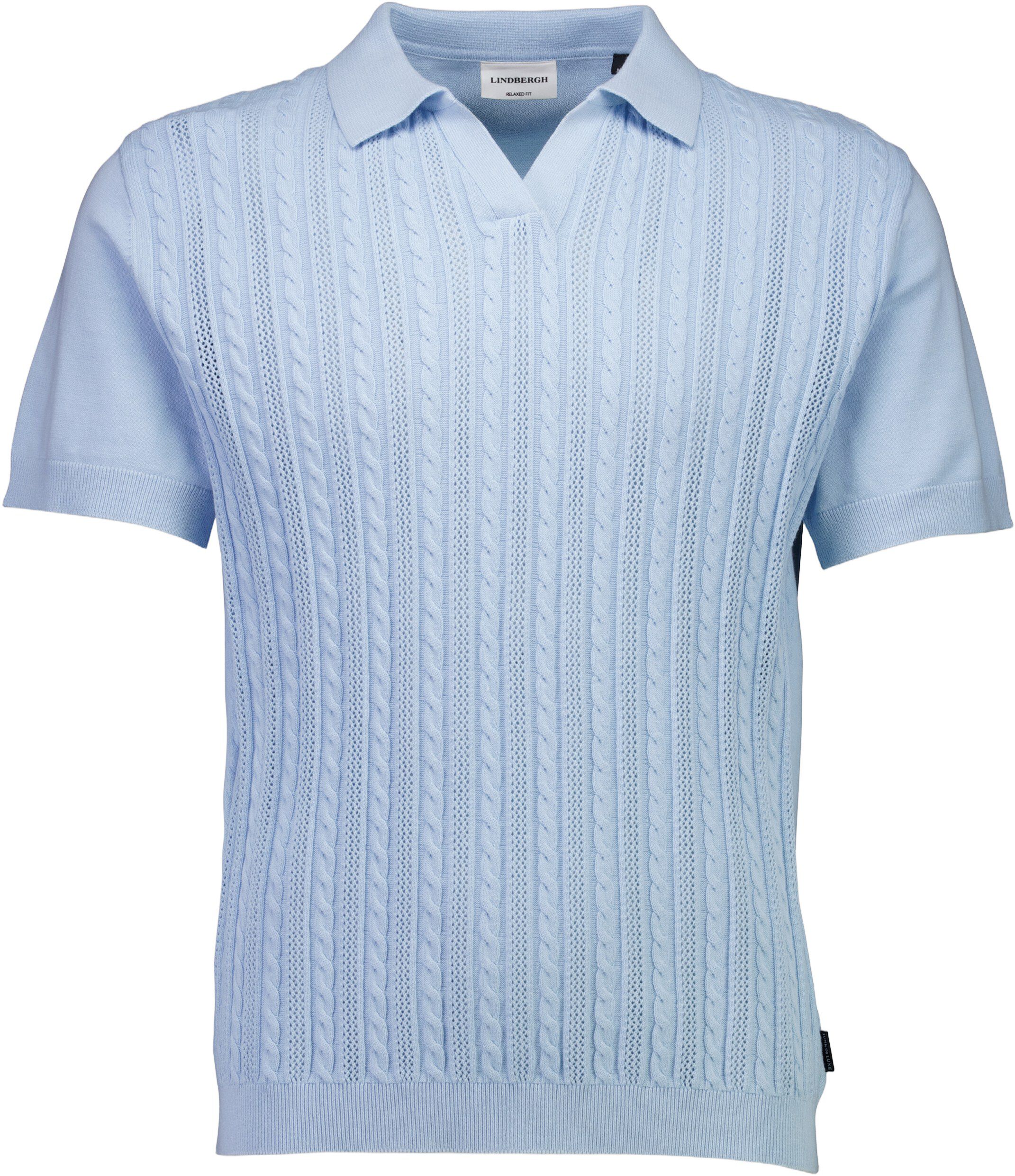 Knitted S/S cable v-neck polo
