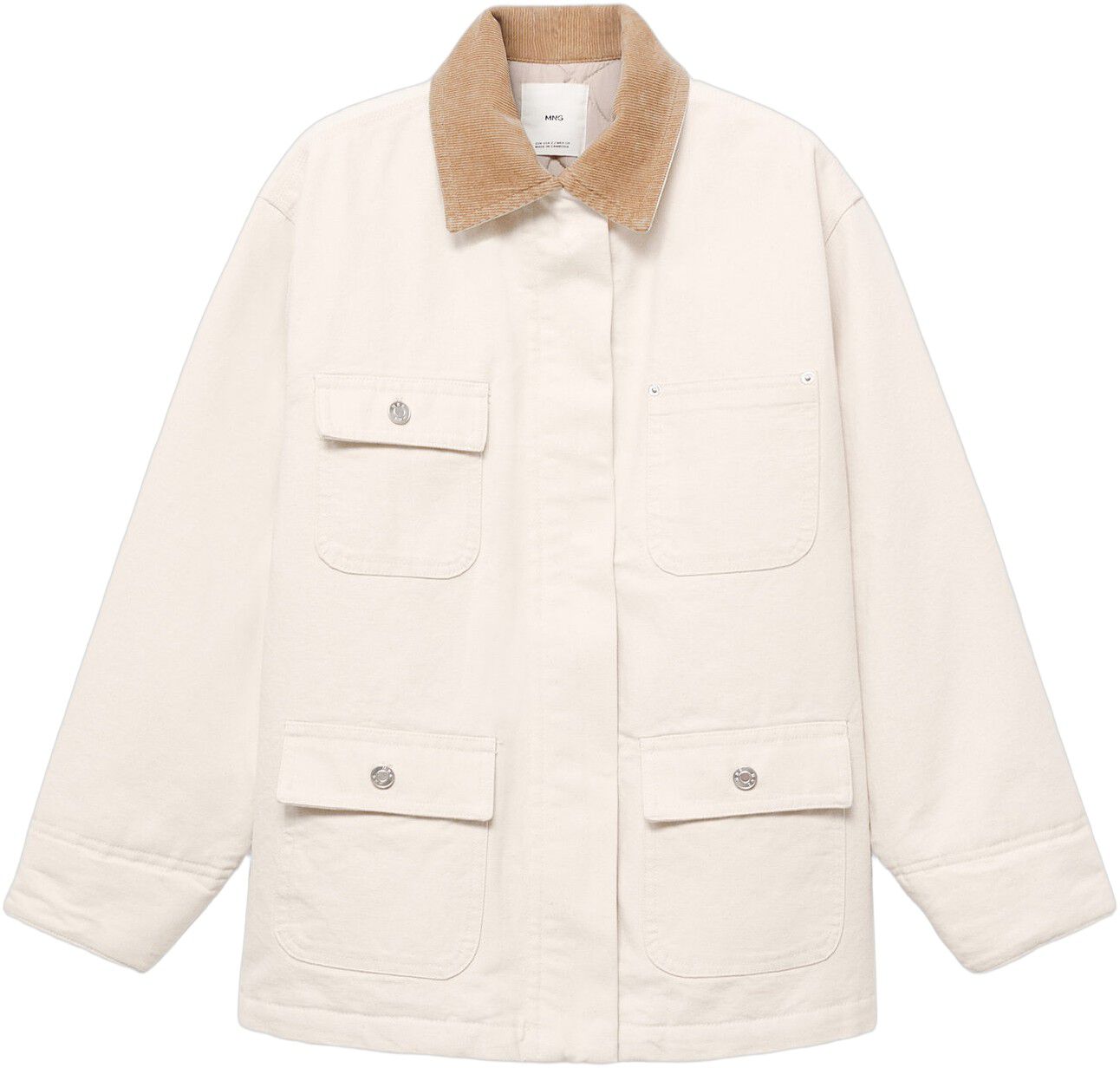 Denim parka with corduroy collar